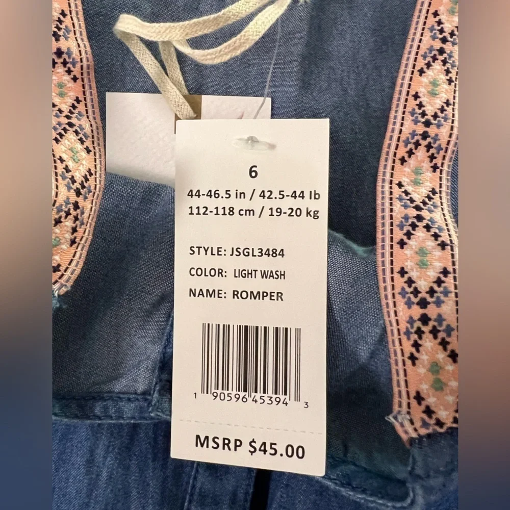Kids Size 6 Jessica Simpson Blue Denim Romper NWT